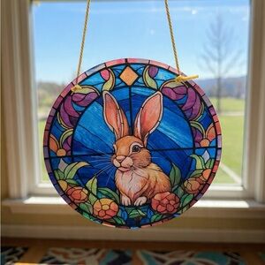 Handcrafted Bunny Style Suncatcher - Vibrant Blue and Brown